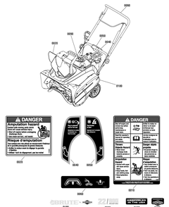Decals Group Diagram and Parts List for 1696279-01 2014 Briggs and Stratton Snow Blower